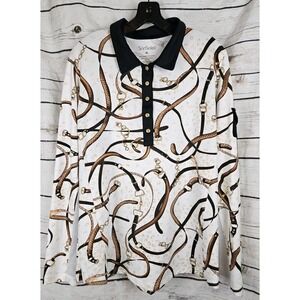 San Soleil Equestrian Print Henley Top XL Pullover Womens UPF 50 Vented